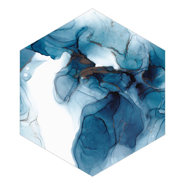 Hexagon Mustertapete selbstklebend - Evolution Blau und Gold