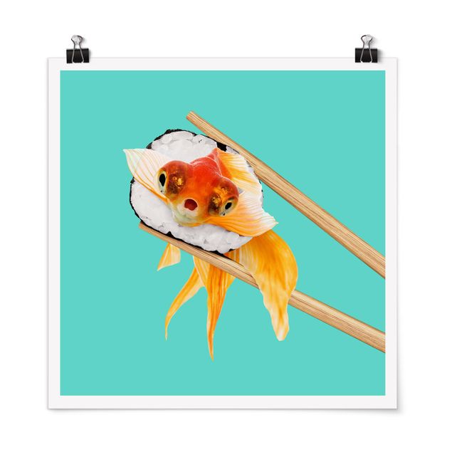 Poster Blumen Sushi mit Goldfisch