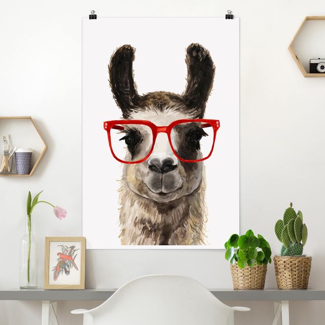 Wanddeko Küche Hippes Lama mit Brille II