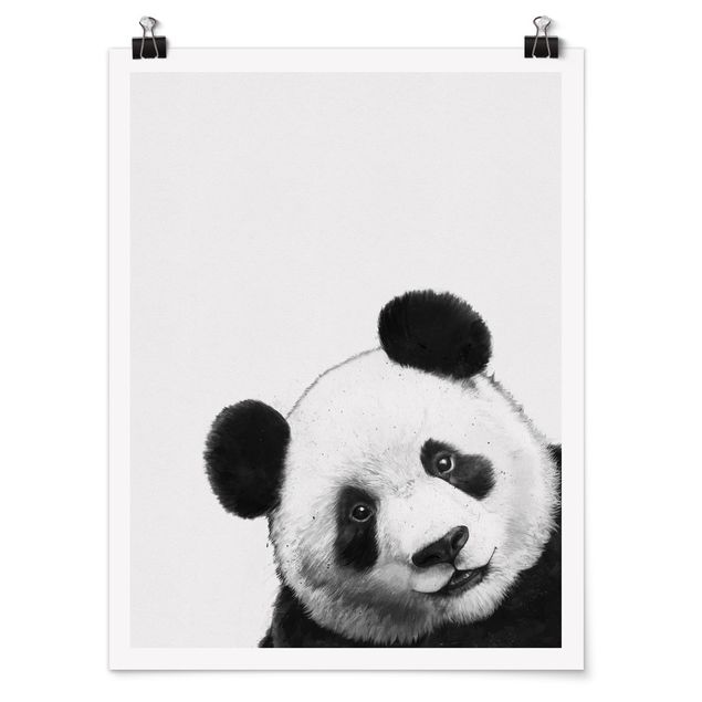 Poster schwarz-weiß Fotografie Illustration Panda Schwarz Weiß Malerei
