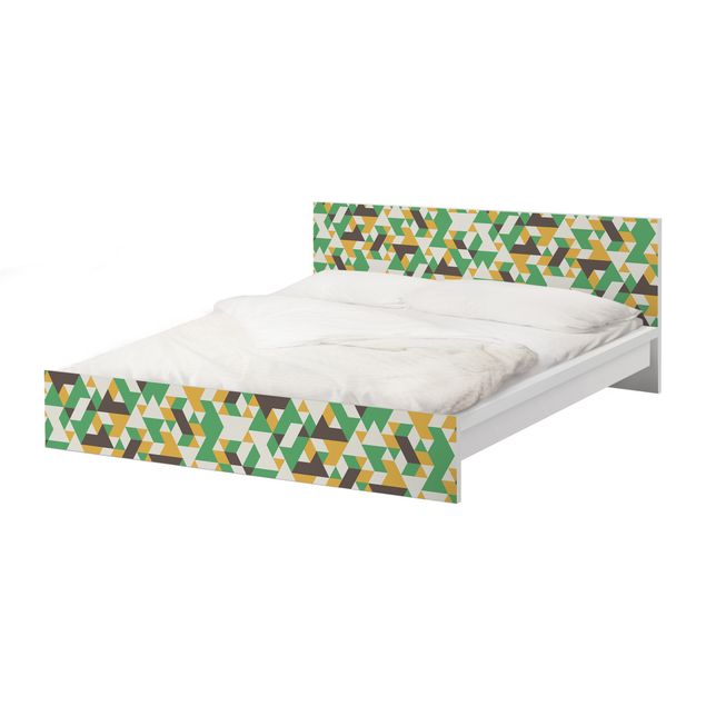 Möbelfolie für IKEA Malm Bett niedrig 160x200cm - Klebefolie No.RY34 Green Triangles