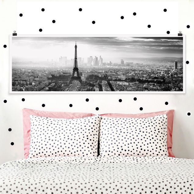 Wanddeko Küche Der Eiffelturm von Oben schwarz-weiß