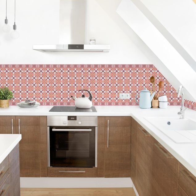Glasrückwand Küche Geometrischer Fliesenmix Kreise Orange