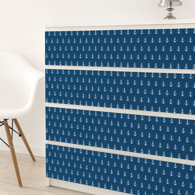 Möbelfolien matt Monogram Anker Muster blau weiss