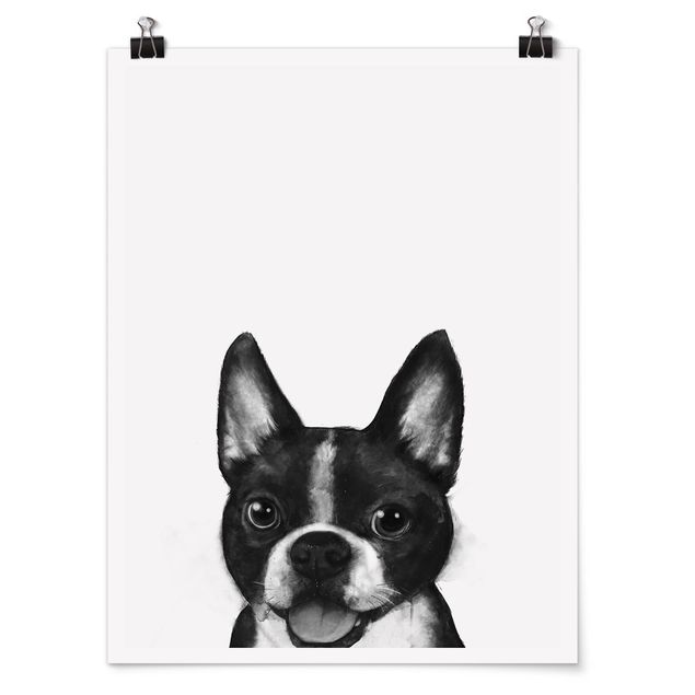 Kunstdrucke Poster Illustration Hund Boston Schwarz Weiß Malerei