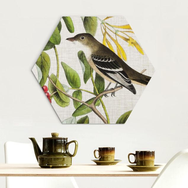 Wandbilder Floral Vogel auf Leinen Gelb II