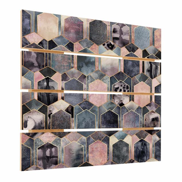 Holzbild - Elisabeth Fredriksson - Art Deco Marmor Gold - Quadrat 1:1