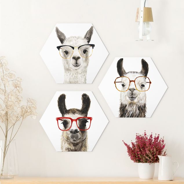 Küchen Deko Hippe Lamas mit Brille Set I