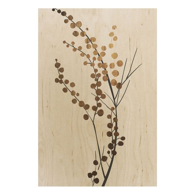 Holzbilder Blumen Grafische Pflanzenwelt - Beeren Gold