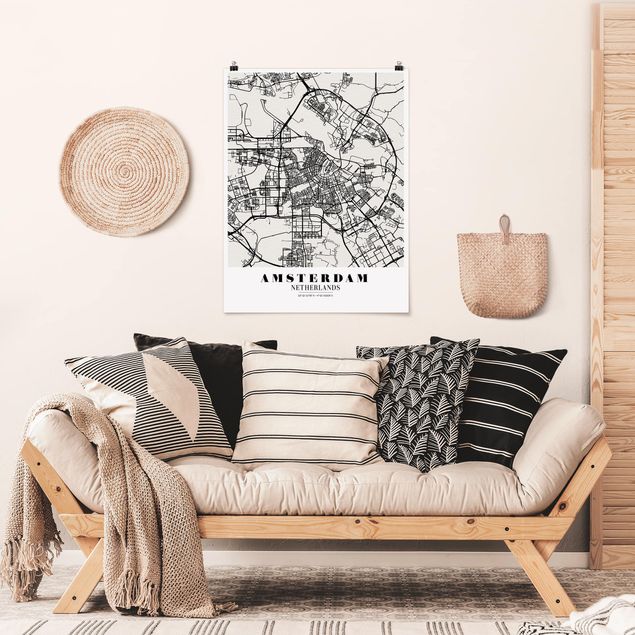 Weltkarte Poster Stadtplan Amsterdam - Klassik
