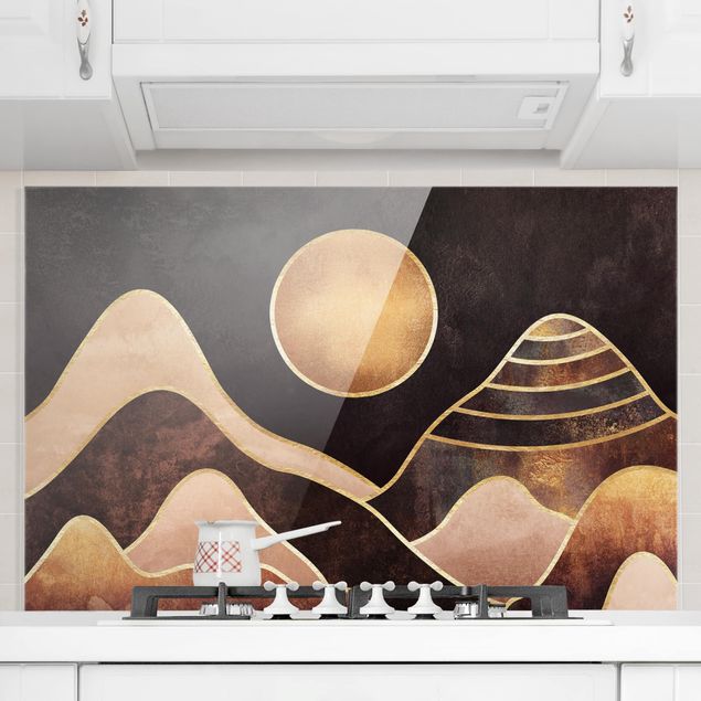 Küche Dekoration Goldene Sonne abstrakte Berge