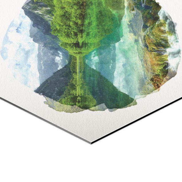 Bilder Wasserfarben - Bergsee mit Spiegelung