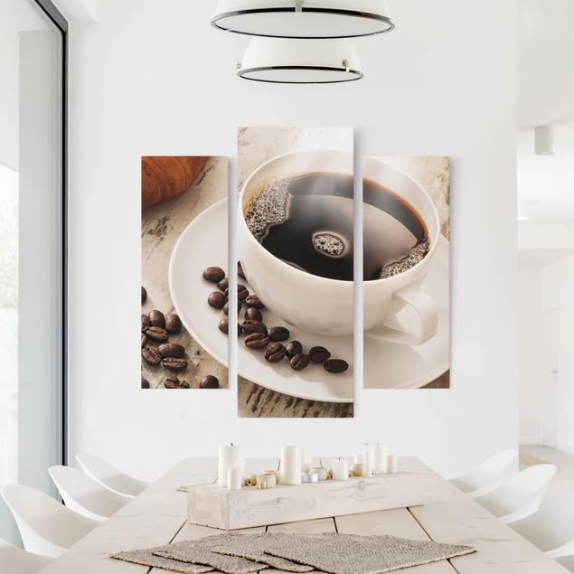 Wandbilder Modern Dampfende Kaffeetasse mit Kaffeebohnen