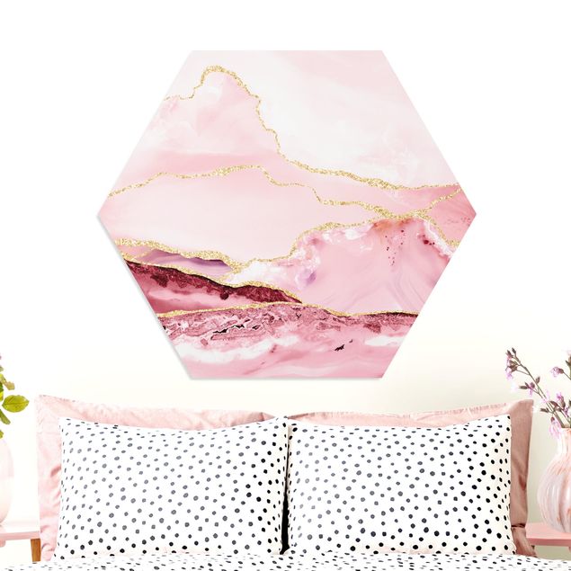 Küche Dekoration Abstrakte Berge Rosa mit Goldenen Linien
