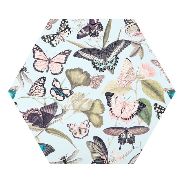 Wandbilder Kunstdrucke Vintage Collage - Schmetterlinge und Libellen