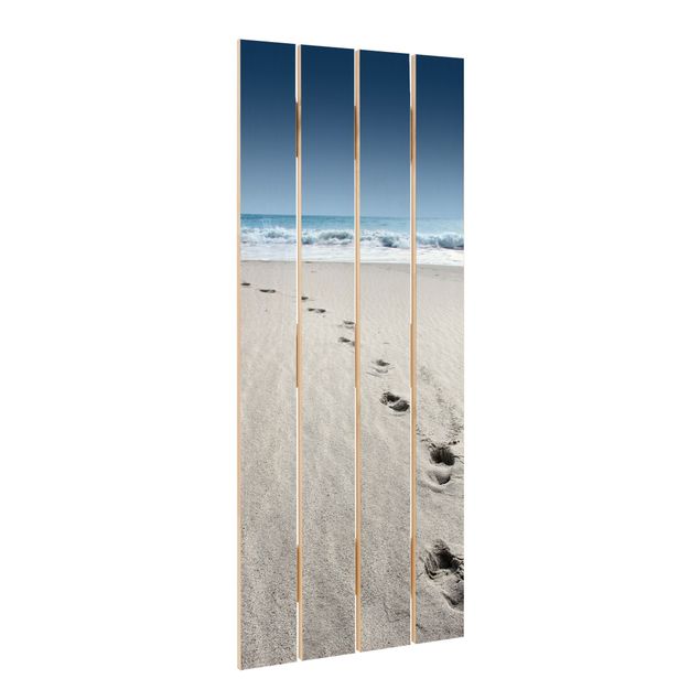 Wandbild Holz Spuren im Sand