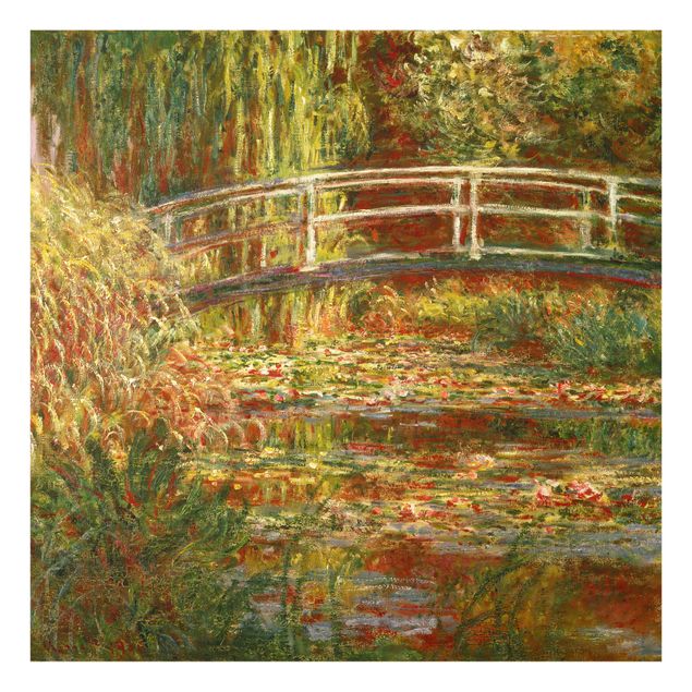 Glasrückwand Küche Claude Monet - Seerosenteich und japanische Brücke (Harmonie in rosa)