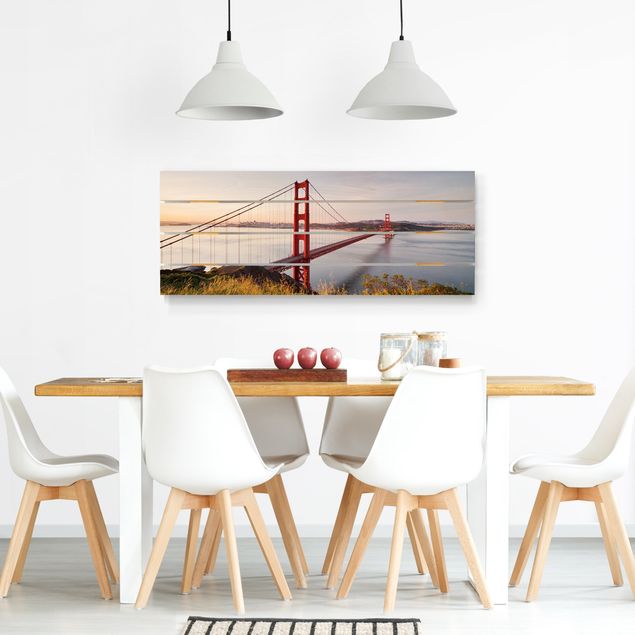 Bilder auf Holz Golden Gate Bridge in San Francisco