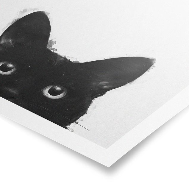 Poster Tiere Illustration Schwarze Katze auf Weiß Malerei