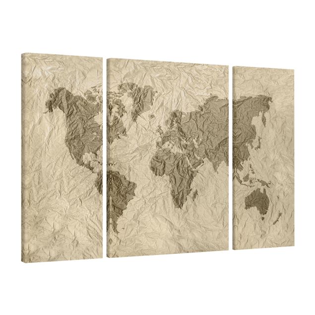 Weltkarte Leinwandbild Papier Weltkarte Beige Braun