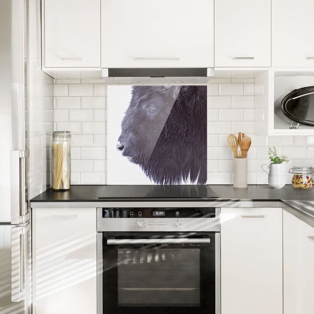 Spritzschutz Küche Glas Schwarzer Büffel im Portrait