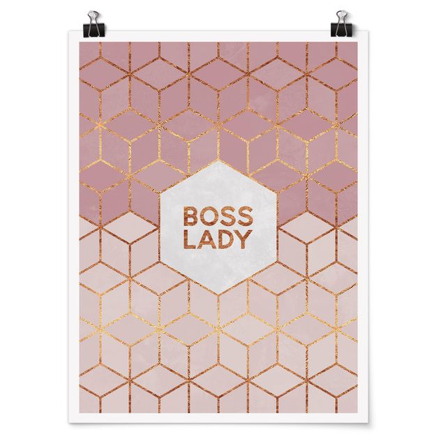 Poster abstrakte Kunst Boss Lady Sechsecke Rosa