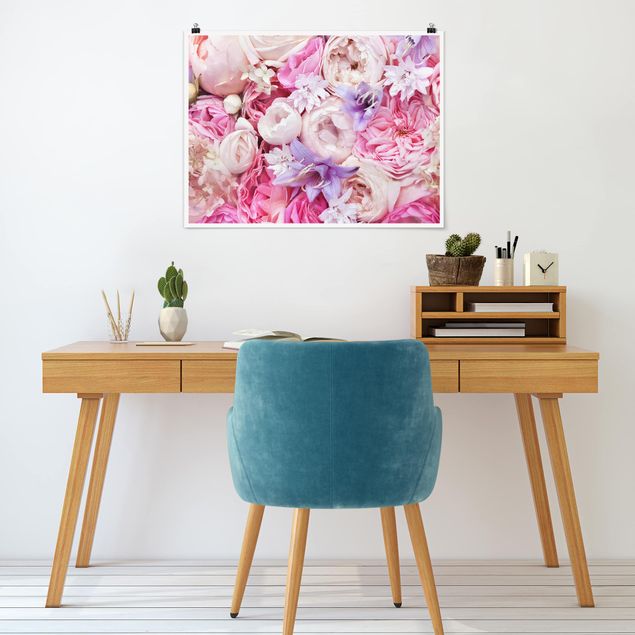 Poster mit Blumen Shabby Rosen mit Glockenblumen