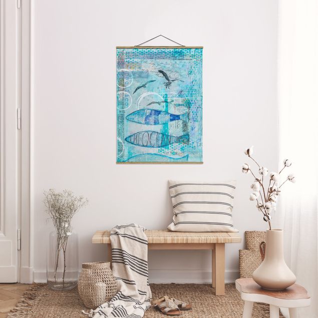 Wandbilder Fische Bunte Collage - Blaue Fische