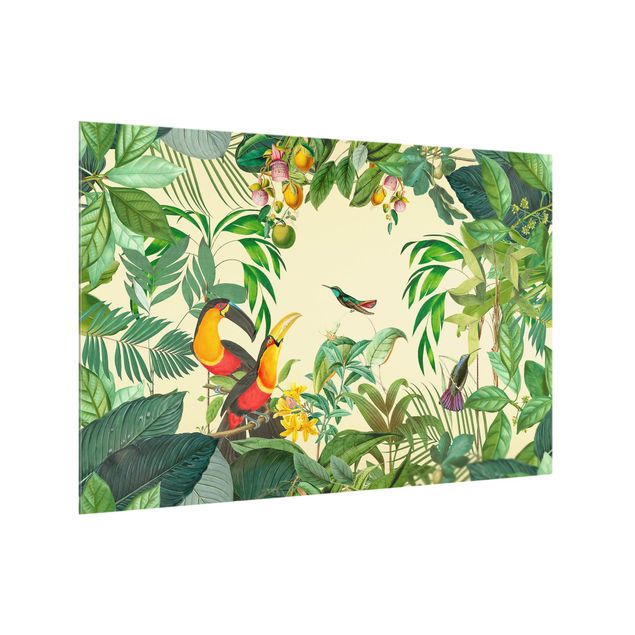 Küchenspiegel Glas Vintage Collage - Vögel im Dschungel