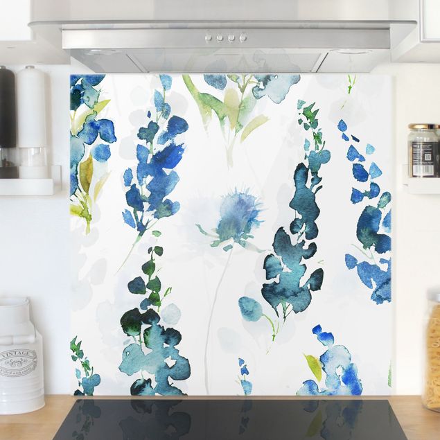 Wanddeko Küche Blumenpracht in Blau