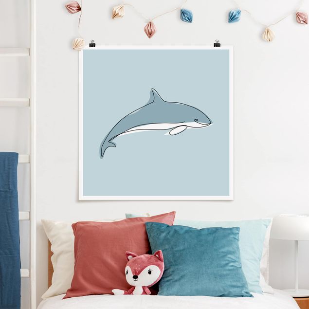 Wandbilder Fische Delfin Line Art