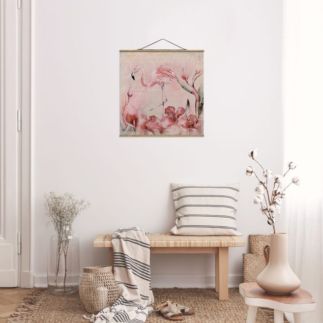 Wandbilder Floral Shabby Chic Collage - Flamingo