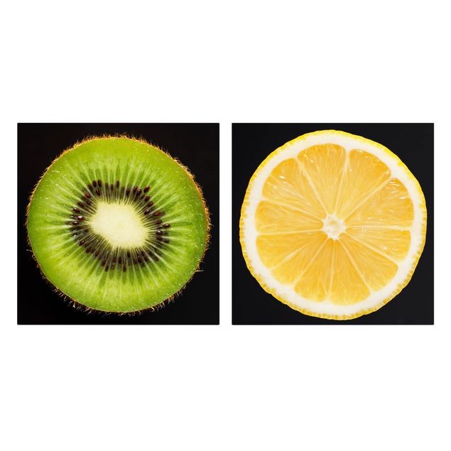 Leinwandbilder Obst Zitrone und Kiwi Nahaufnahme