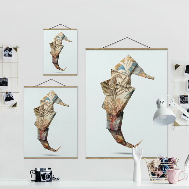 Wandbilder Türkis Origami Seepferdchen