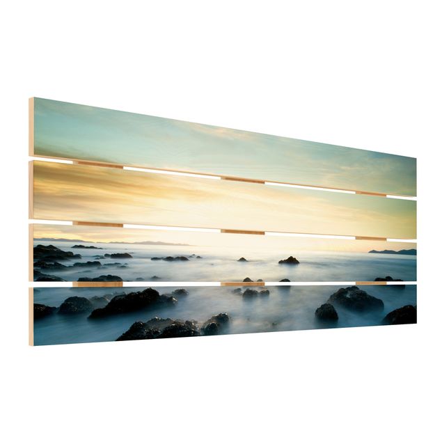 Wandbild Holz Sonnenuntergang über dem Ozean