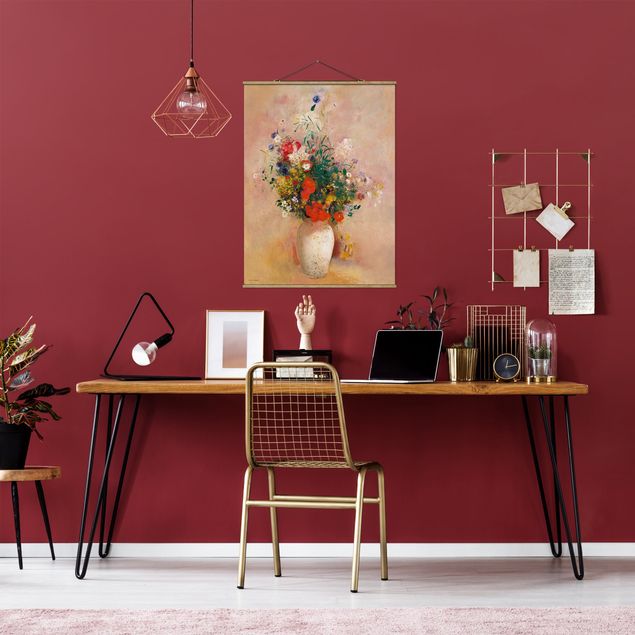 Kunststile Odilon Redon - Vase mit Blumen (rosenfarbener Hintergrund)