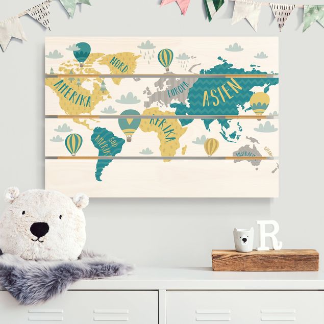 Deko Kinderzimmer Weltkarte mit Heißluftballon