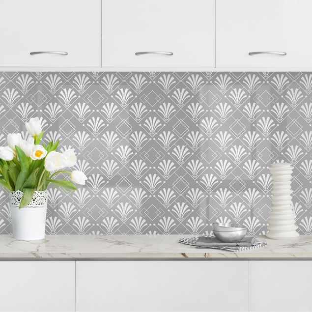 Küche Dekoration Glitzeroptik mit Art Deco Muster auf Grau