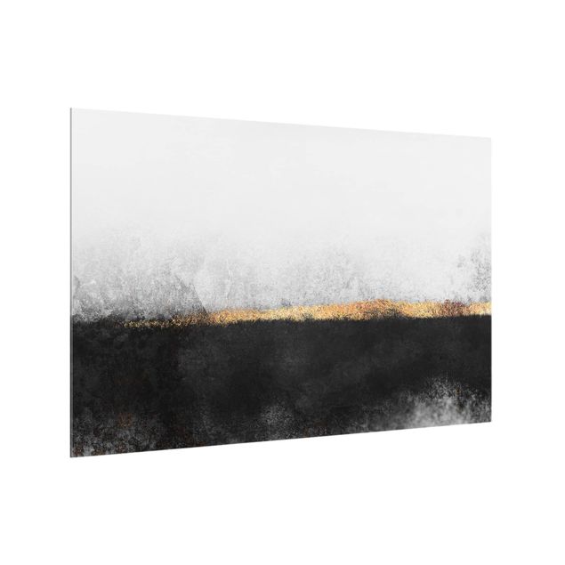Küchenspiegel Glas Abstrakter Goldener Horizont Schwarz Weiß