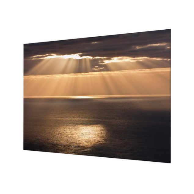Glas Spritzschutz - Sonnenstrahlen über dem Meer - Querformat - 4:3