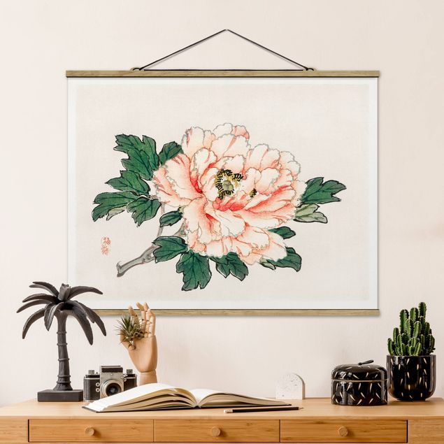 Wanddeko Küche Asiatische Vintage Zeichnung Rosa Chrysantheme