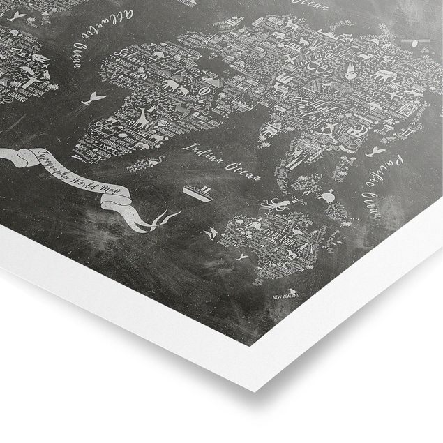 Wandbilder Schwarz-Weiß Kreide Typografie Weltkarte