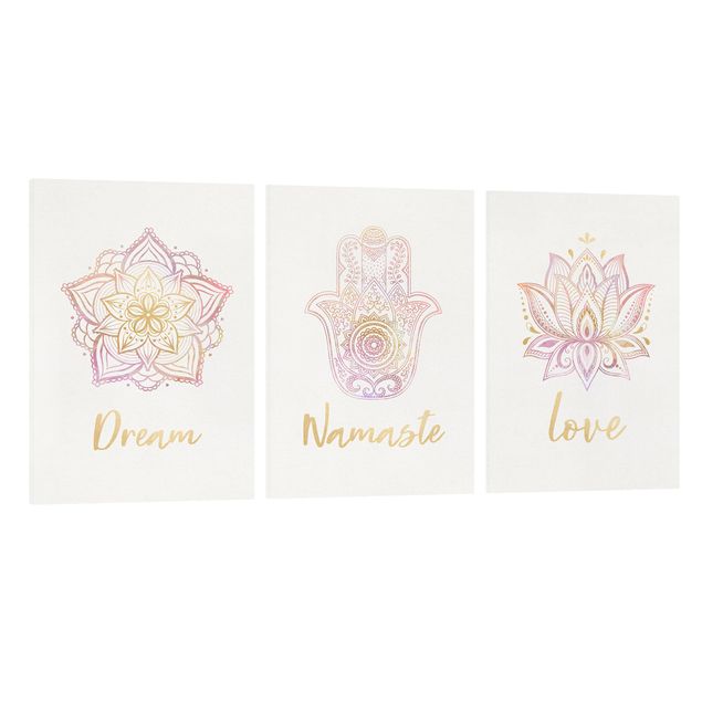 Leinwandbilder Muster Mandala Namaste Lotus Set gold rosa