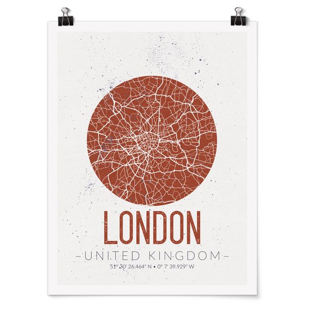 Poster schwarz-weiß Stadtplan London - Retro