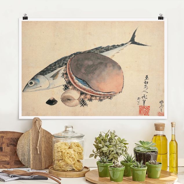 Küche Dekoration Katsushika Hokusai - Makrele und Seemuscheln