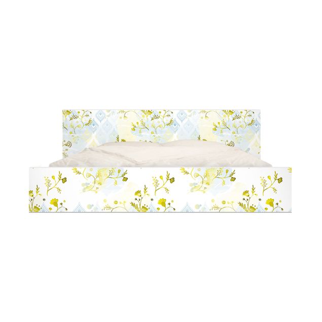 Möbelfolie für IKEA Malm Bett niedrig 160x200cm - Klebefolie Oase Blumenmuster