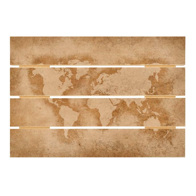 Holzbilder Antike Weltkarte