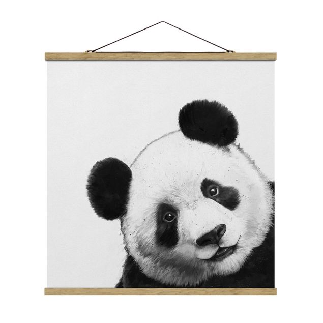 Wandbilder Kunstdrucke Illustration Panda Schwarz Weiß Malerei
