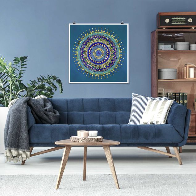 Kunstkopie Poster Mandala Blau Gold