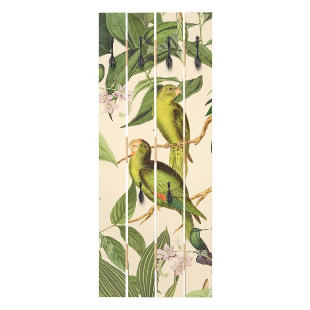 Wandgarderoben Grün Vintage Collage - Papageien im Dschungel